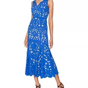 White Tie by Shani Women's Laser-Cut Sleeveless Midi Dress in Cobalt Blue.